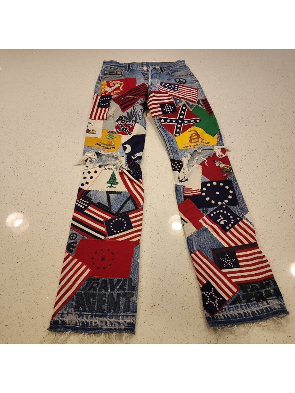 Custom Levis 501 Patchwork Denim Jeans Men Multi Color Block Graphic 26x34 Pants